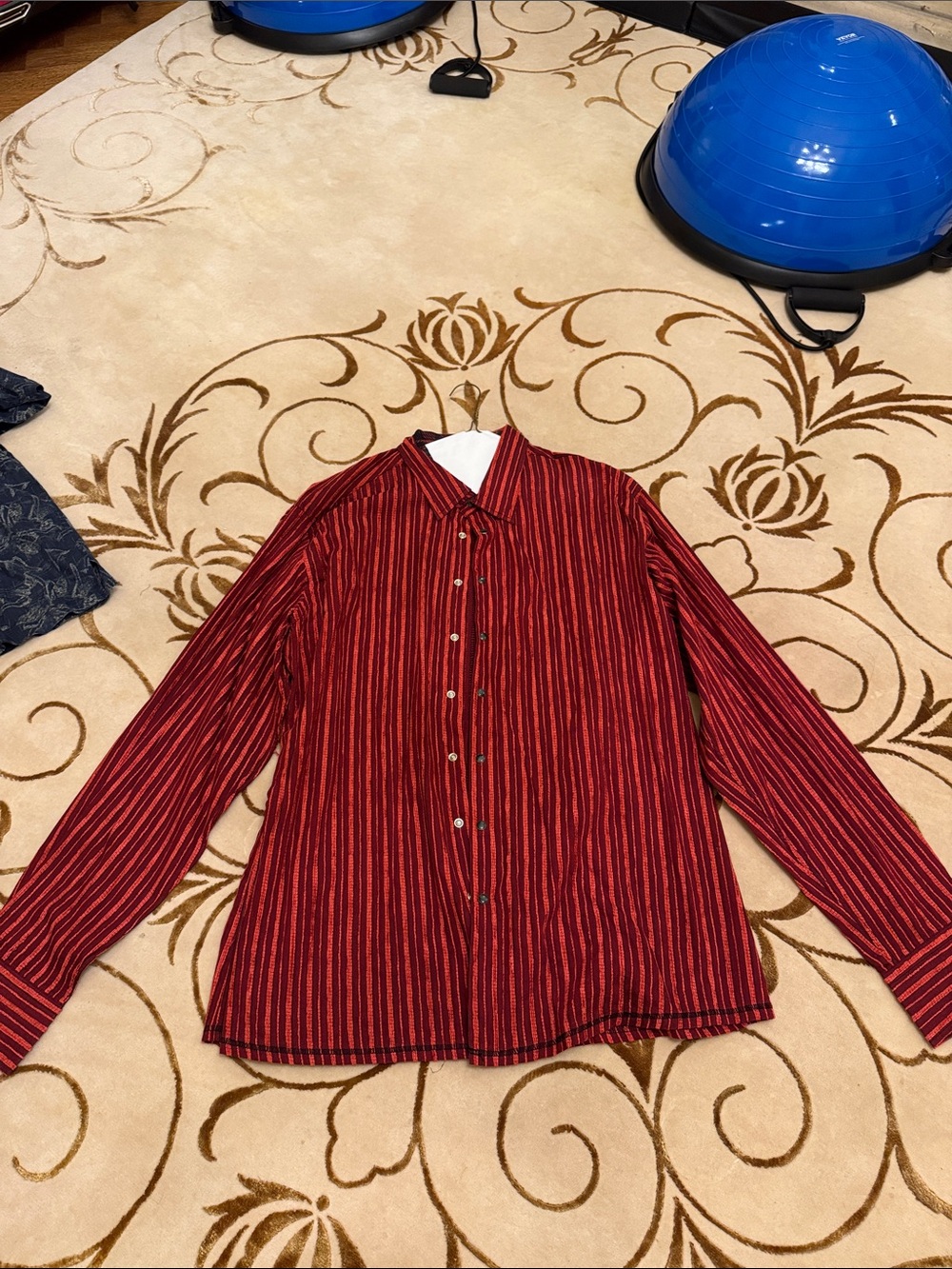Men's Red Vertical-Stripe Long-Sleeve Dress Shirt